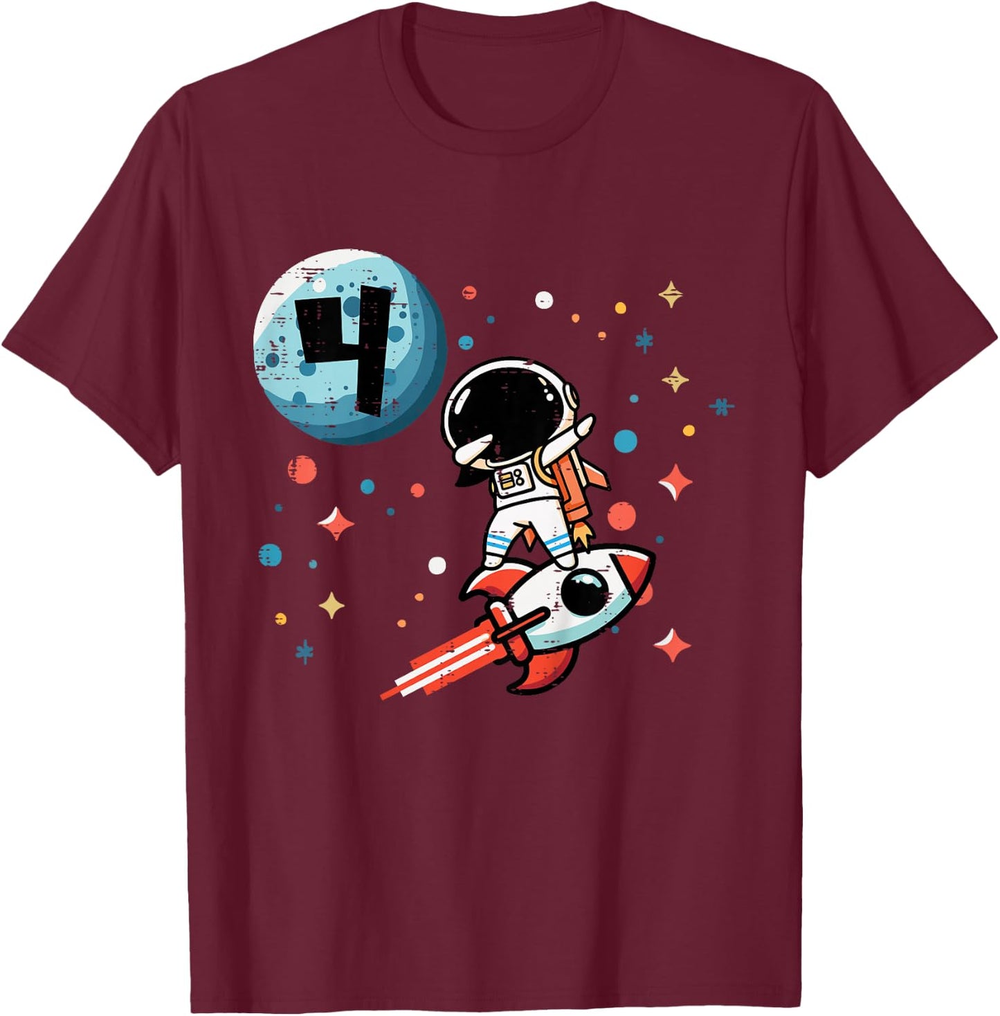 Kids 4th Birthday Astronaut Dab Rocket 4 Year Old Bday Boys Kids T-Shirt - T-Shirt | Maroon