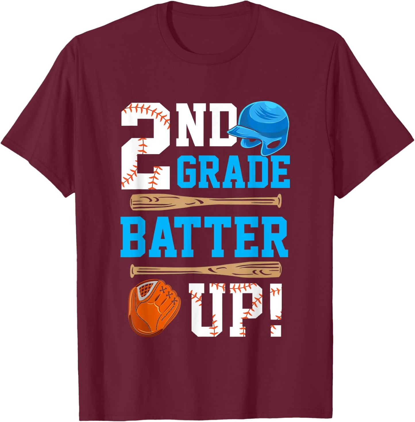 Back To School 2nd Grade Batter Up Baseball First Day Boys T-Shirt - T-Shirt | Maroon
