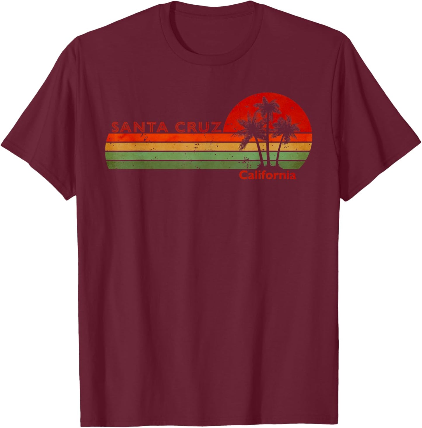 Santa Cruz California Retro Vintage Sunset T-Shirt - T-Shirt | Maroon