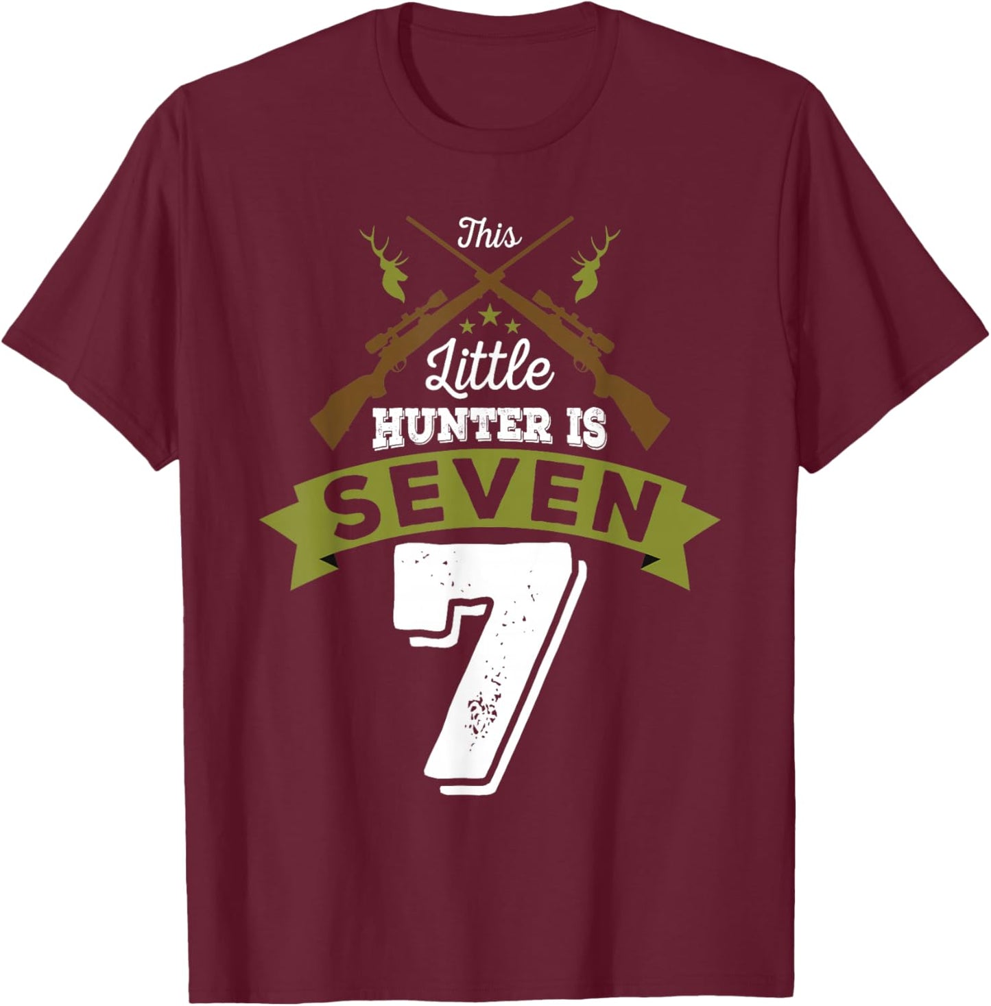 7th Birthday Deer Hunter Gift Boys Girls | 7 years old T-Shirt - T-Shirt | Maroon