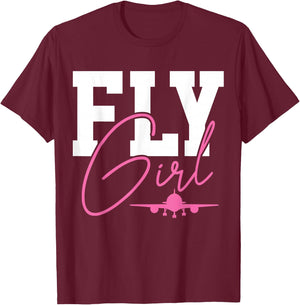 Pilot Girl Aeroplane Aviation T-Shirt - T-Shirt | Maroon