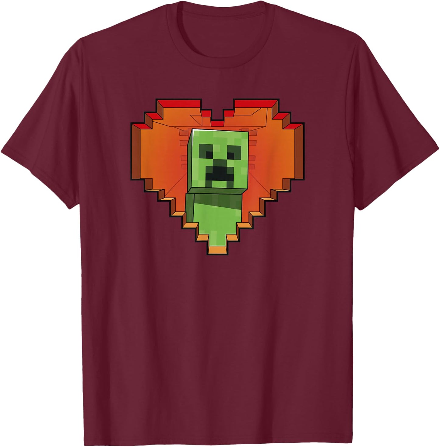 Minecraft Heart Logo Creeper Fill T-Shirt - T-Shirt | Maroon