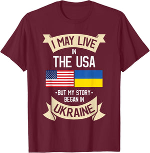 Ukrainian American Flag Love Support Ukrainians Ukraine T-Shirt - T-Shirt | Maroon