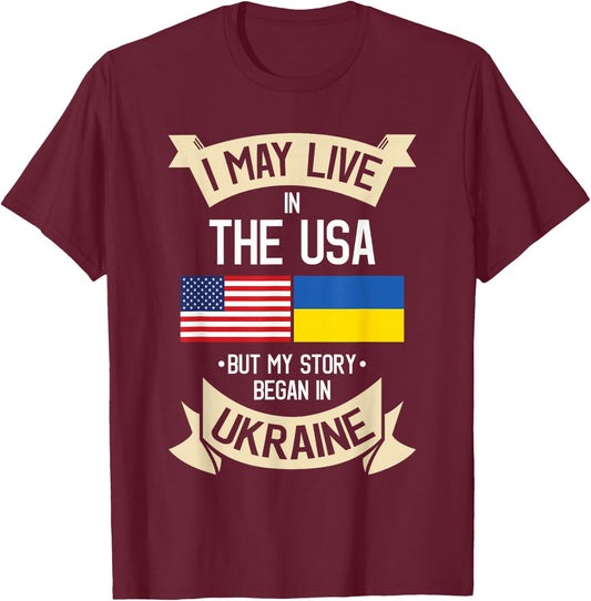 Ukrainian American Flag Love Support Ukrainians Ukraine T-Shirt - T-Shirt | Maroon