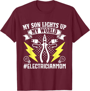 My Son Lights Up My WorldElectricianmom Electrician T-Shirt - T-Shirt | Maroon