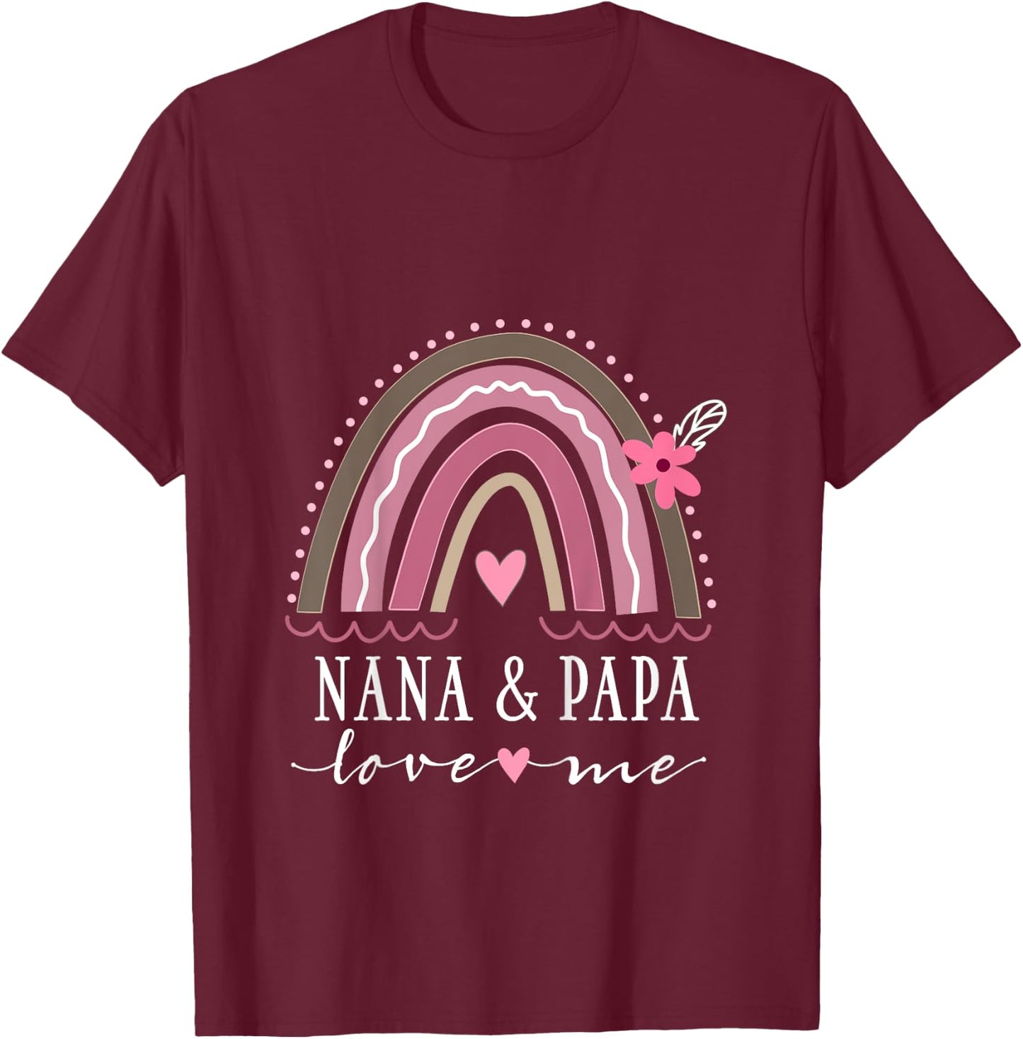 Kids Nana and Papa Love Me Girls Grandchild Boho Rainbow T-Shirt - T-Shirt | Maroon