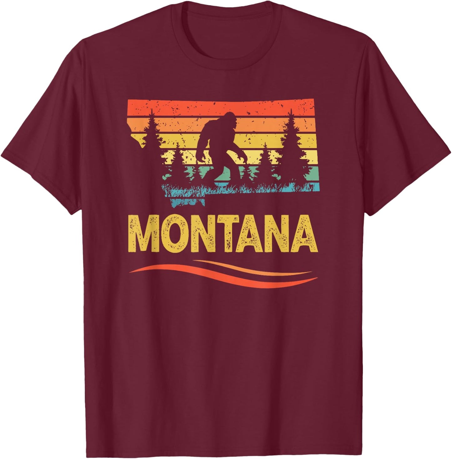 Montana and a Bigfoot Or Sasquatch T-Shirt - T-Shirt | Maroon