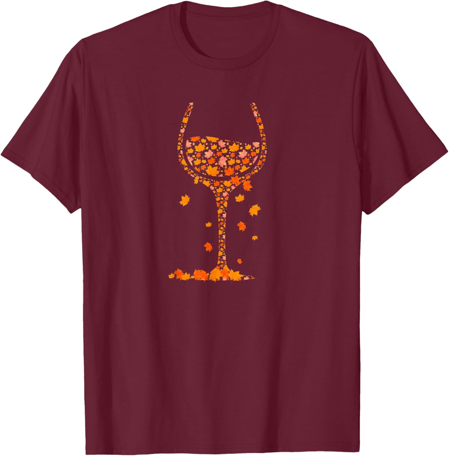 Glass Of Wine Maple Leaf Drinking Wine Lover Autumn Fall T-Shirt - T-Shirt | Maroon