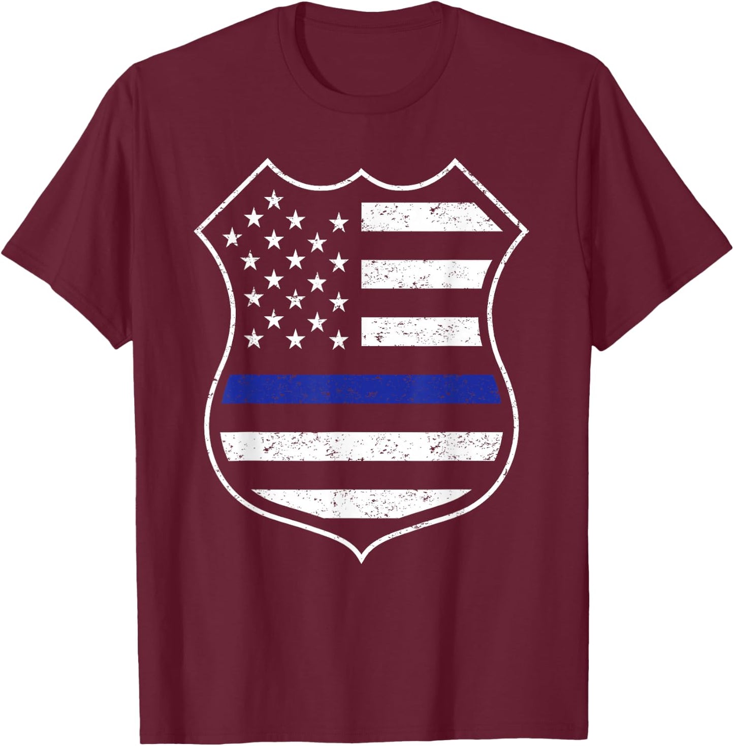 Thin Blue Line American Flag Boys Girls USA Men Police Badge T-Shirt - T-Shirt | Maroon