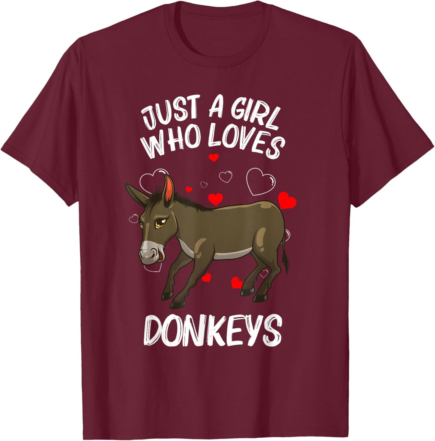 Funny Donkey Design Girls Mule Animal Farming T-Shirt - T-Shirt | Maroon
