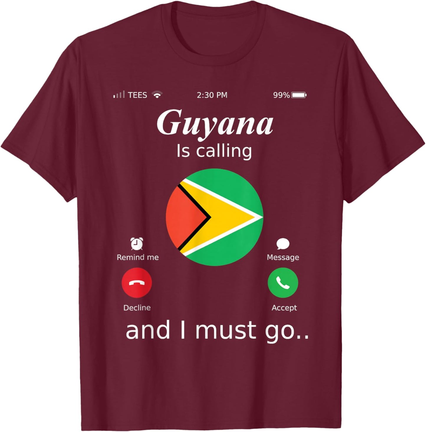 Guyana Is Calling and I Must Go Guyana Flag shirt T-Shirt - T-Shirt | Maroon