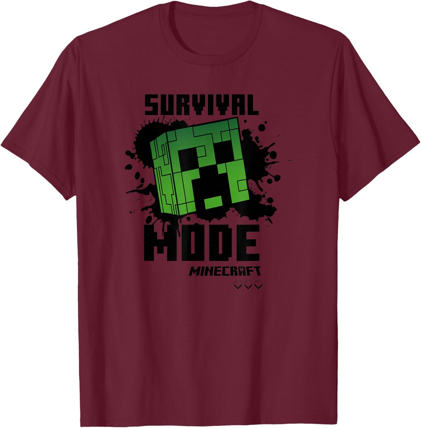 Minecraft Creeper Black Splat Survival Mode T-Shirt - T-Shirt | Maroon