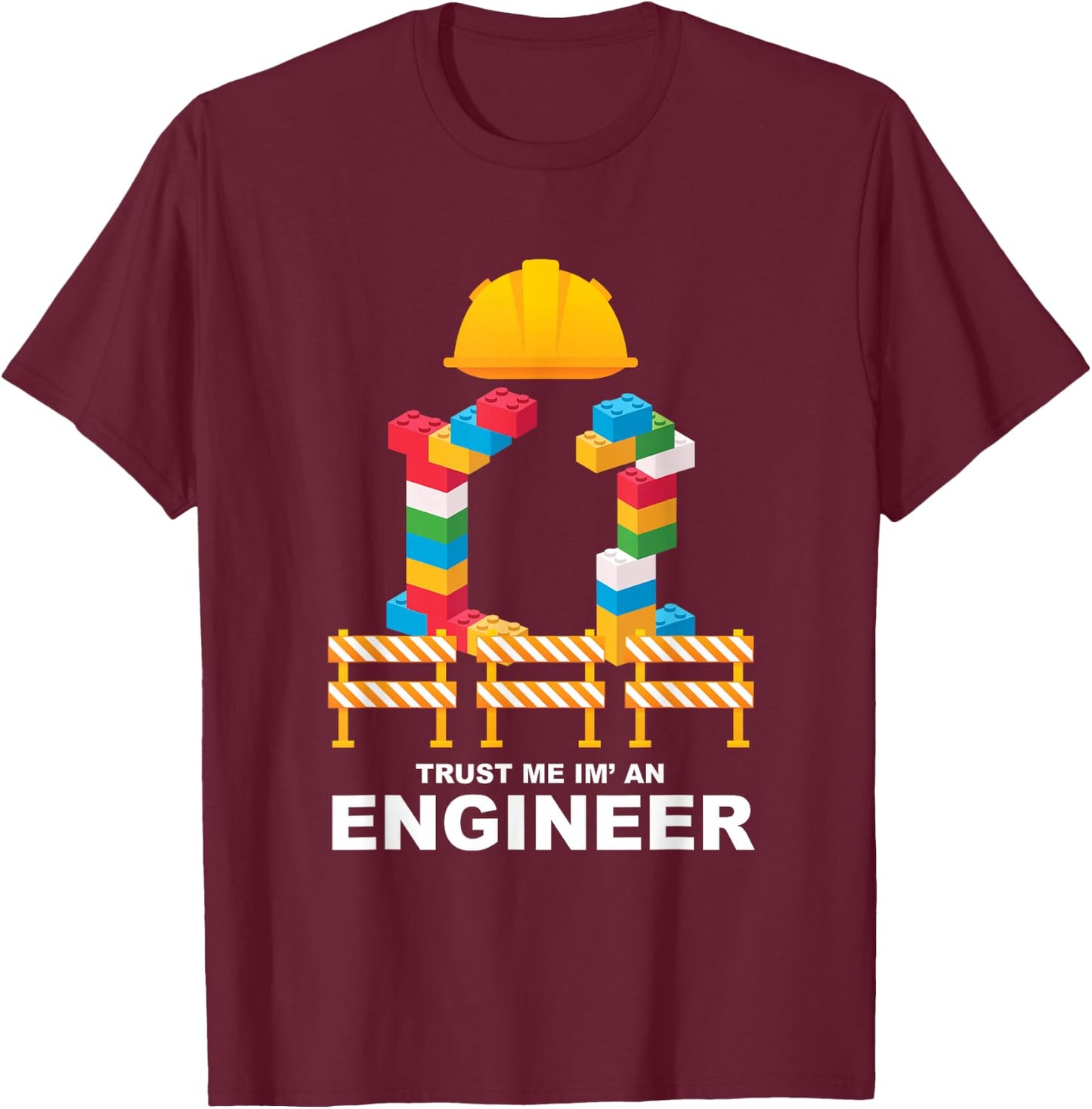 Engineer Construction Master Builder Building Blocks Bricks T-Shirt - T-Shirt | Maroon
