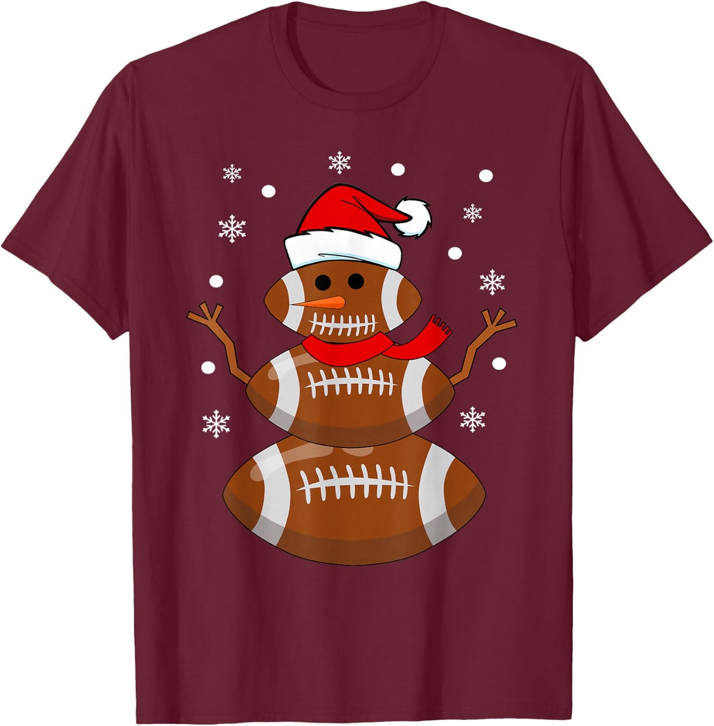 Christmas Football Snowman Kids Football Christmas Women Men T-Shirt - T-Shirt | Maroon