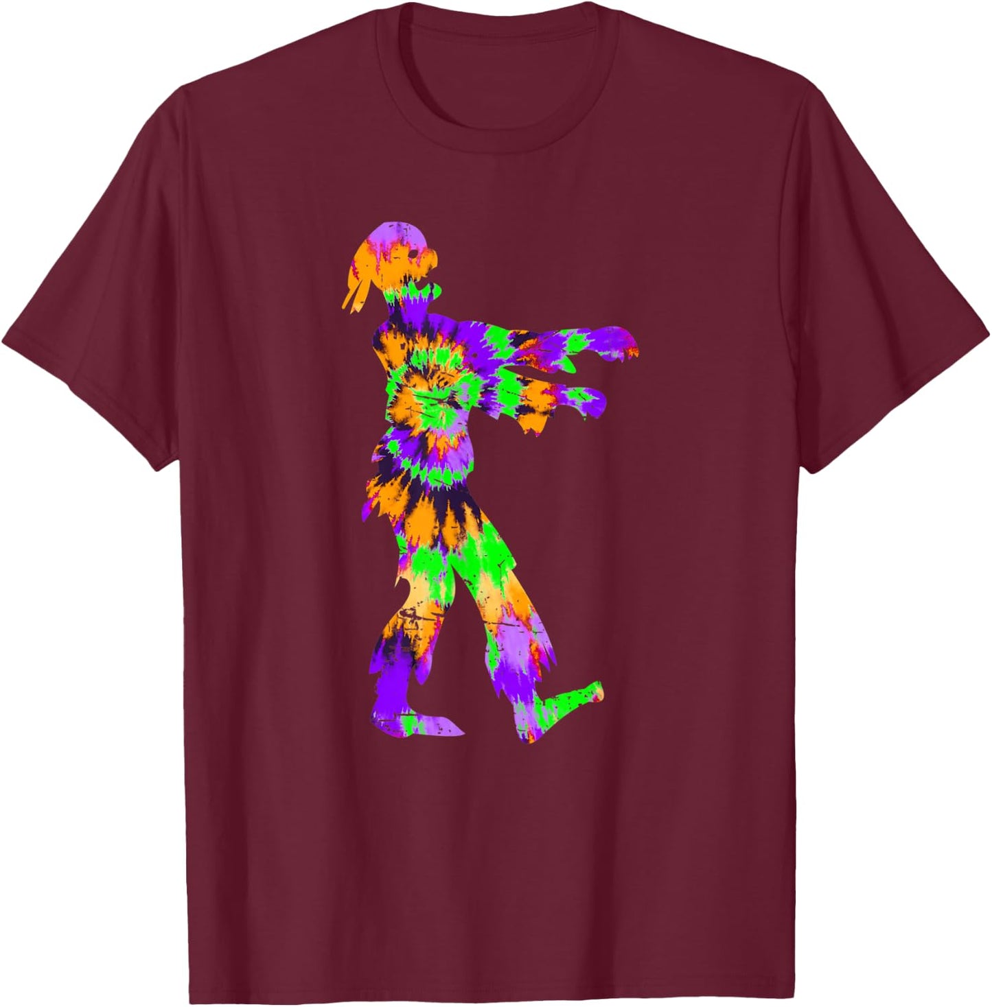 Tie Dye Halloween Zombie - Horror Art Orange Purple Green T-Shirt - T-Shirt | Maroon