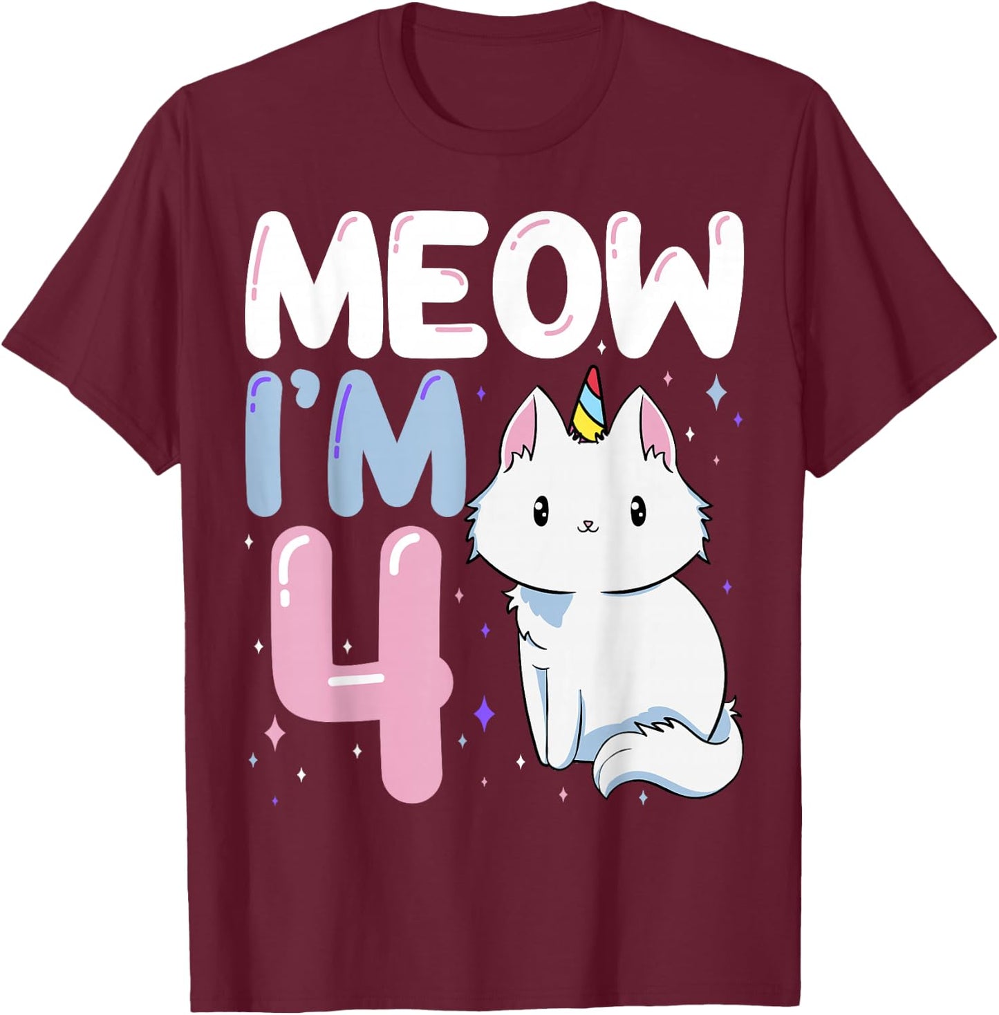 Cat 4th Birthday Party Purr-FECT Vet Kitten Fur Animal Paw T-Shirt - T-Shirt | Maroon