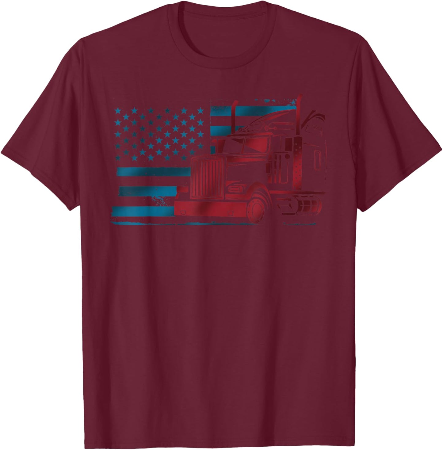 American Flag Semi Truck Driver 18 Wheeler Patriotic Trucker T-Shirt - T-Shirt | Maroon