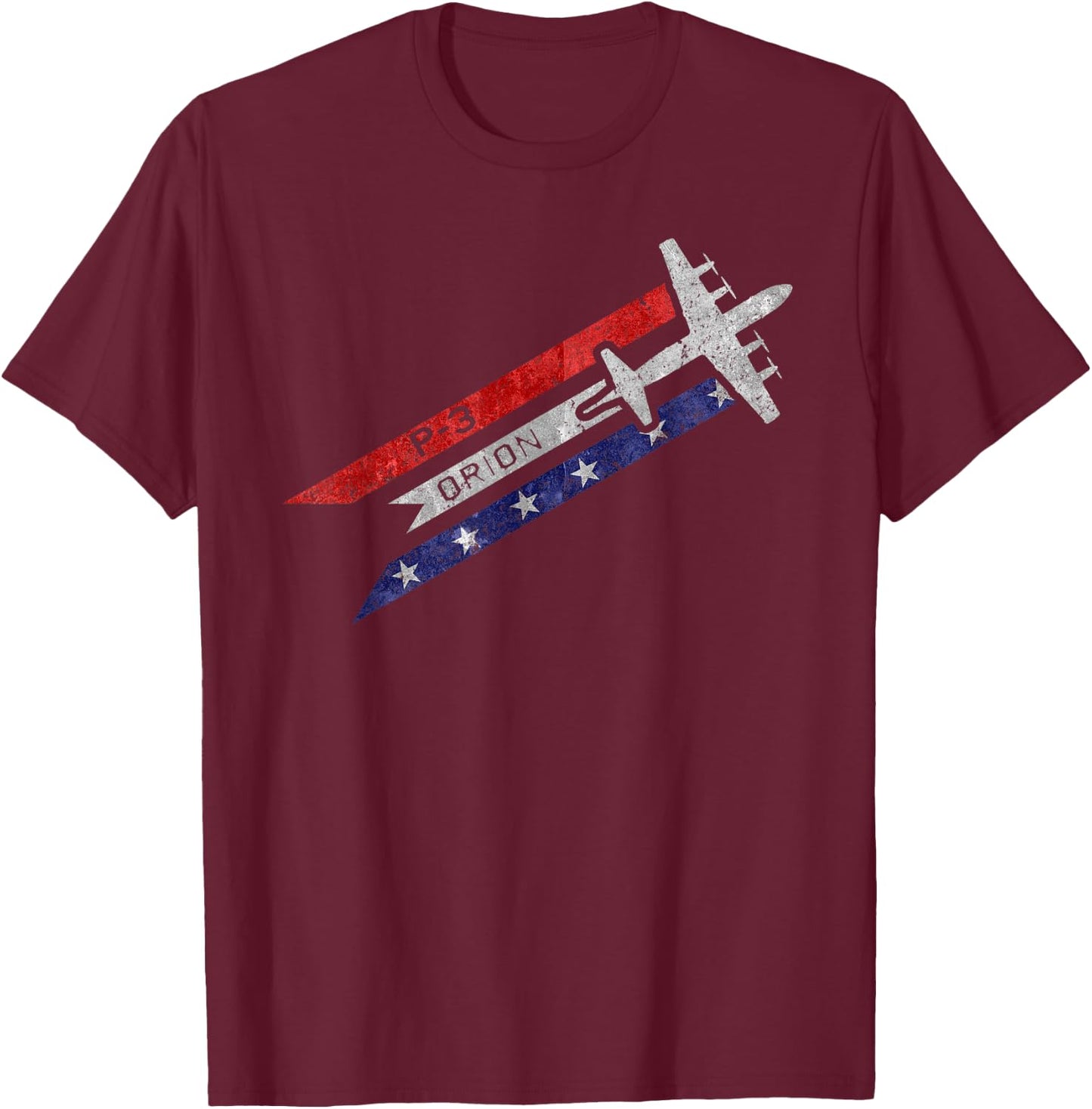 P-3 Orion Military Airplane Red White & Blue Vintage T-Shirt - T-Shirt | Maroon