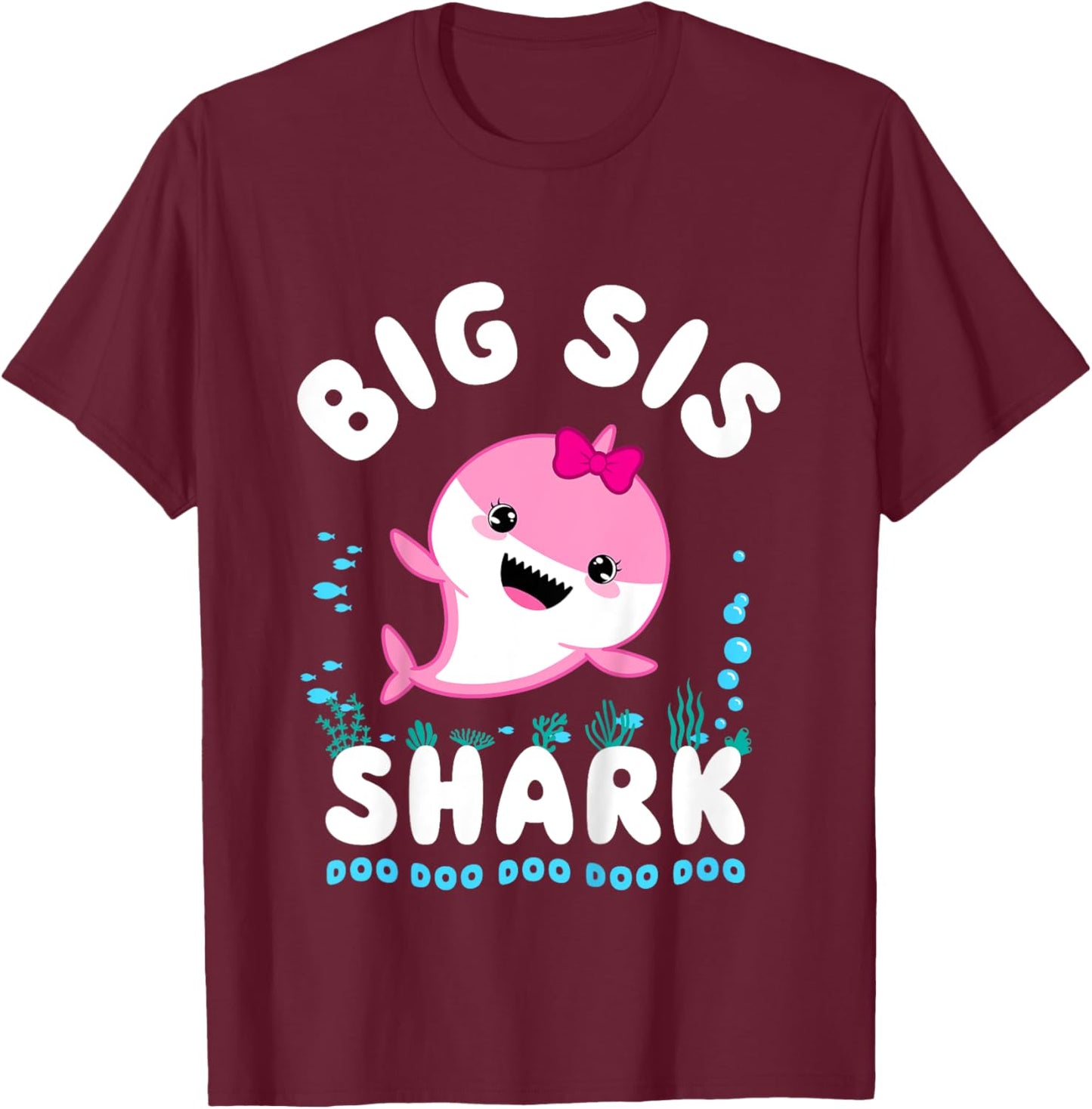 Big Sis Shark Big Sister Kawaii T-Shirt - T-Shirt | Maroon