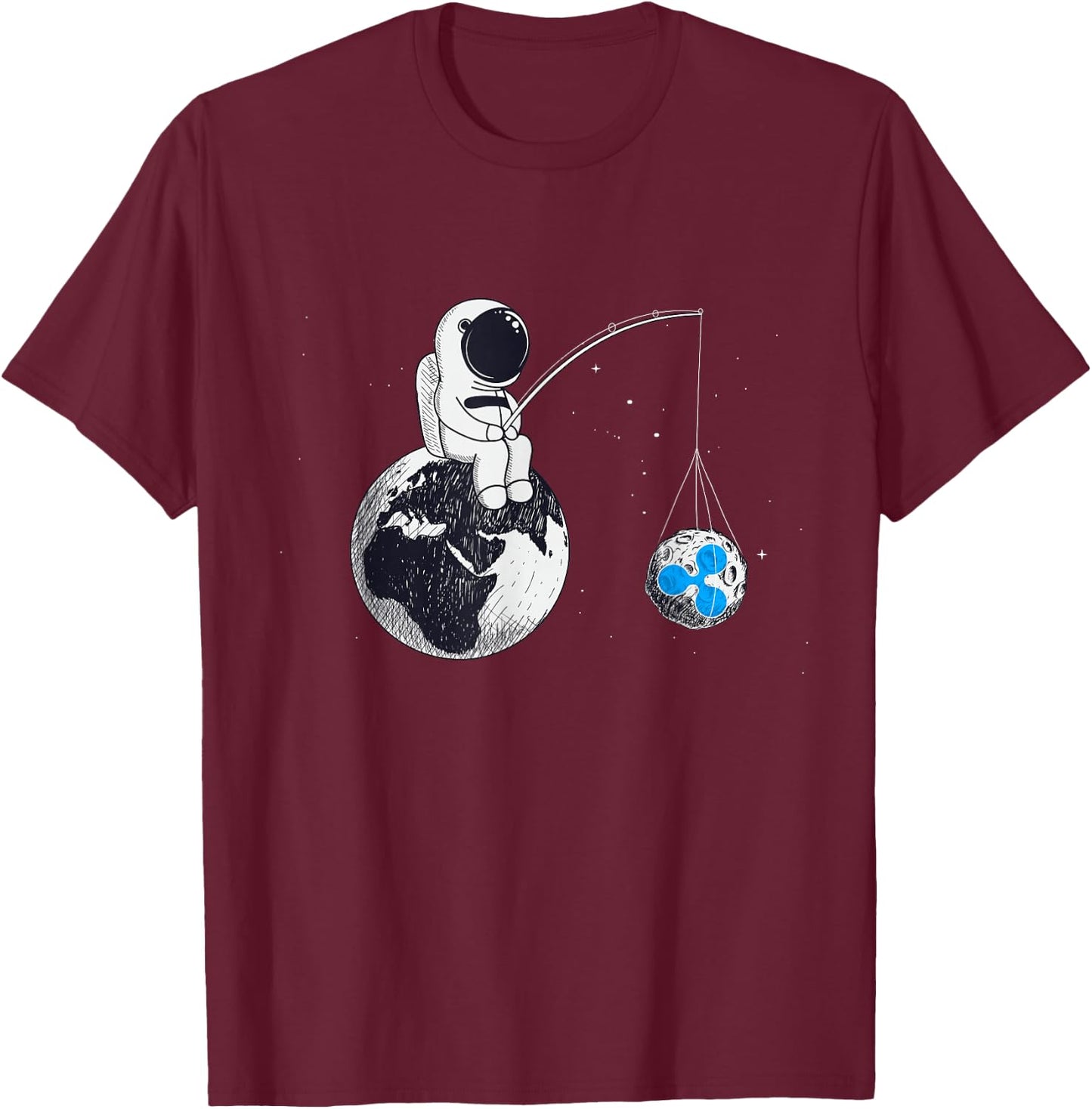 Cryptocurrency Talk - Ripple To The Moon XRP Space Man Merch T-Shirt - T-Shirt | Maroon