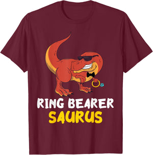 T-Rex Dino Ring Dinosaur Wedding Party Ring Bearer Security T-Shirt - T-Shirt | Maroon