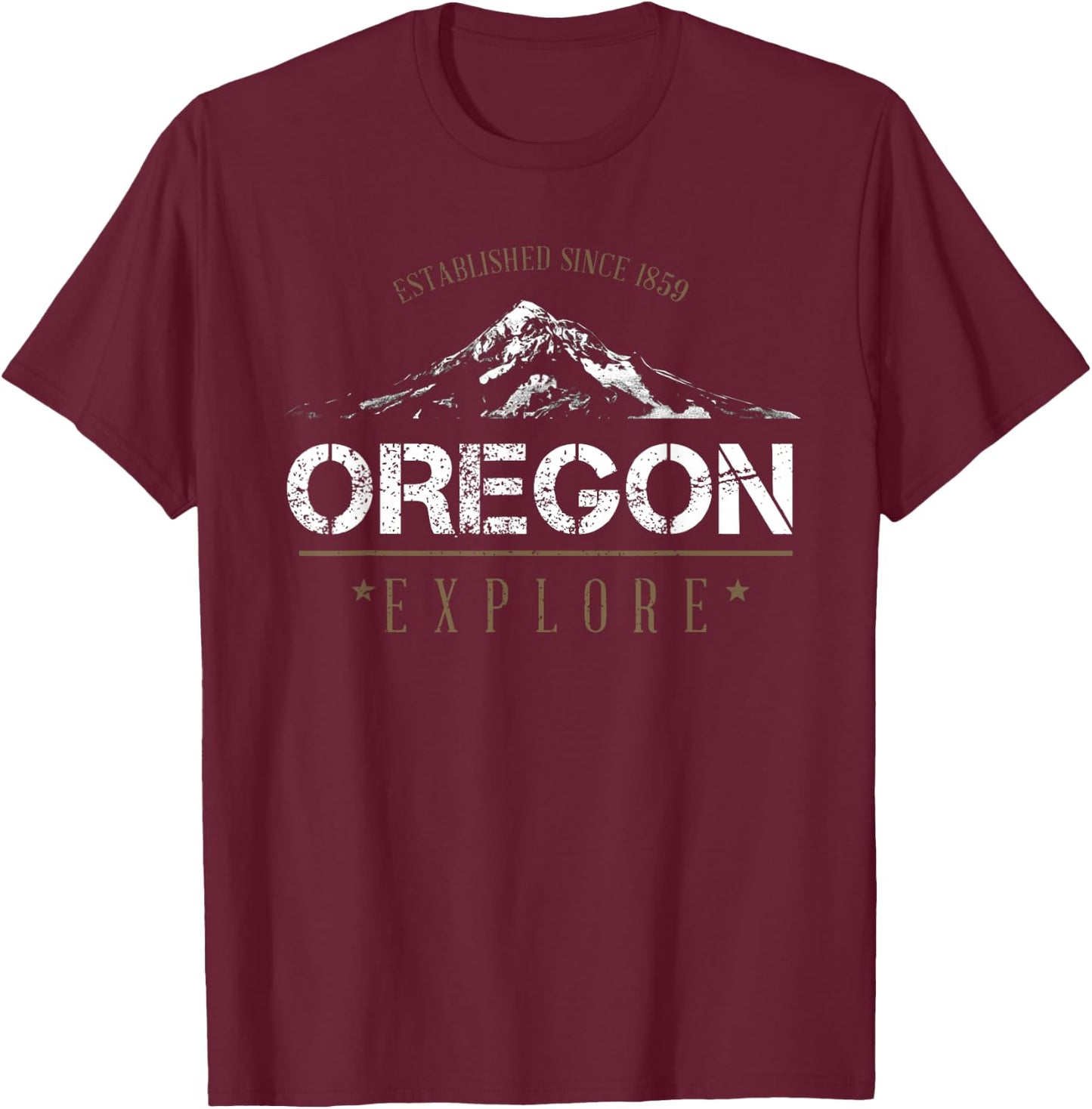 Oregon Mountain - Explore Oregon - Graphic Mt. Hood T-Shirt - T-Shirt | Maroon