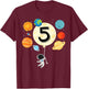 Astronaut Balloon Planets 5th Birthday Space 5 Year Old Kids T-Shirt - T-Shirt | Maroon