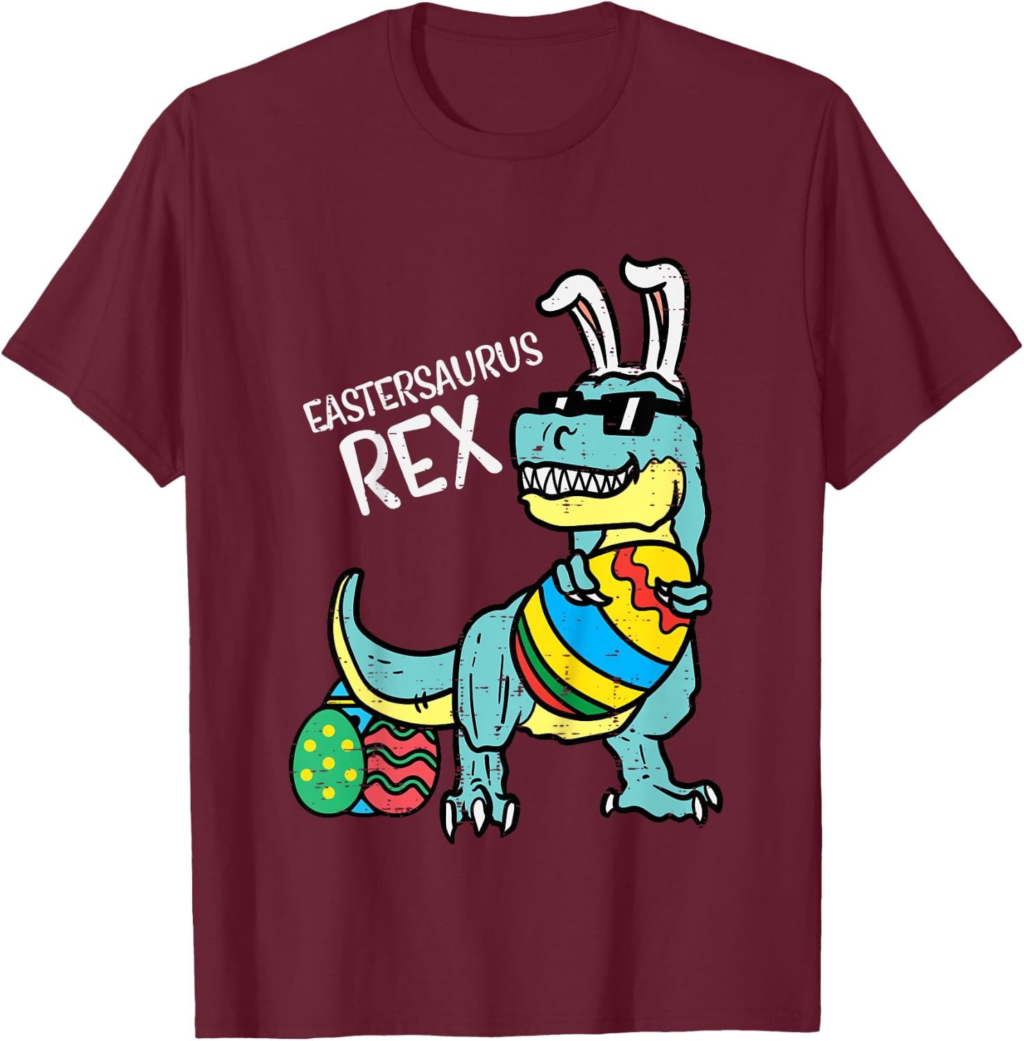 Eastersaurus Rex Easter Trex Bunny Toddler Boys Easter Dino T-Shirt - T-Shirt | Maroon