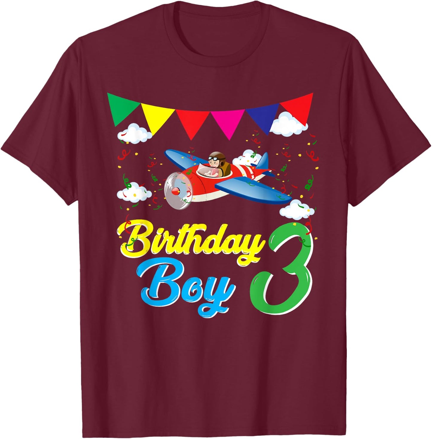 3rd Birthday Boy Airplane Pilot | 3 y old Gift T-Shirt - T-Shirt | Maroon