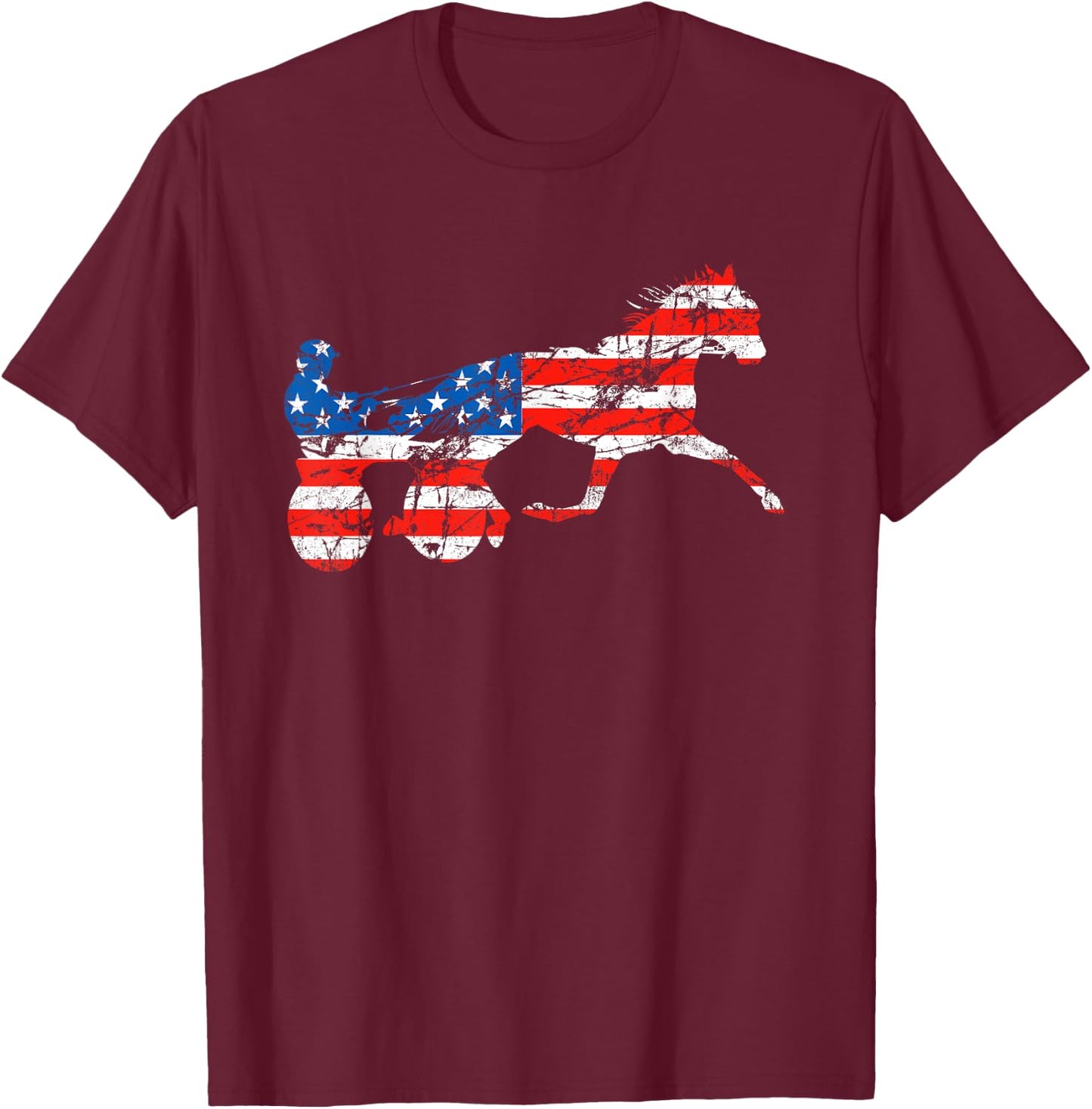 Vintage Harness Racer USA Flag Trotting Horse Harness Racer T-Shirt - T-Shirt | Maroon