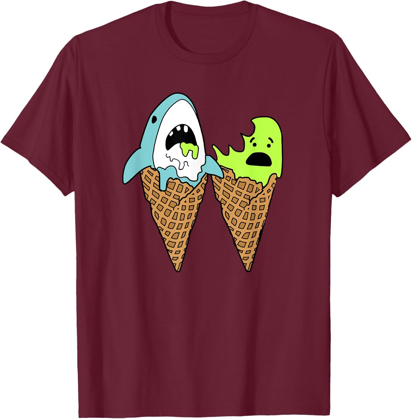 Trendy Graphic Shark Bite Ice Cream Cones T-Shirt - T-Shirt | Maroon