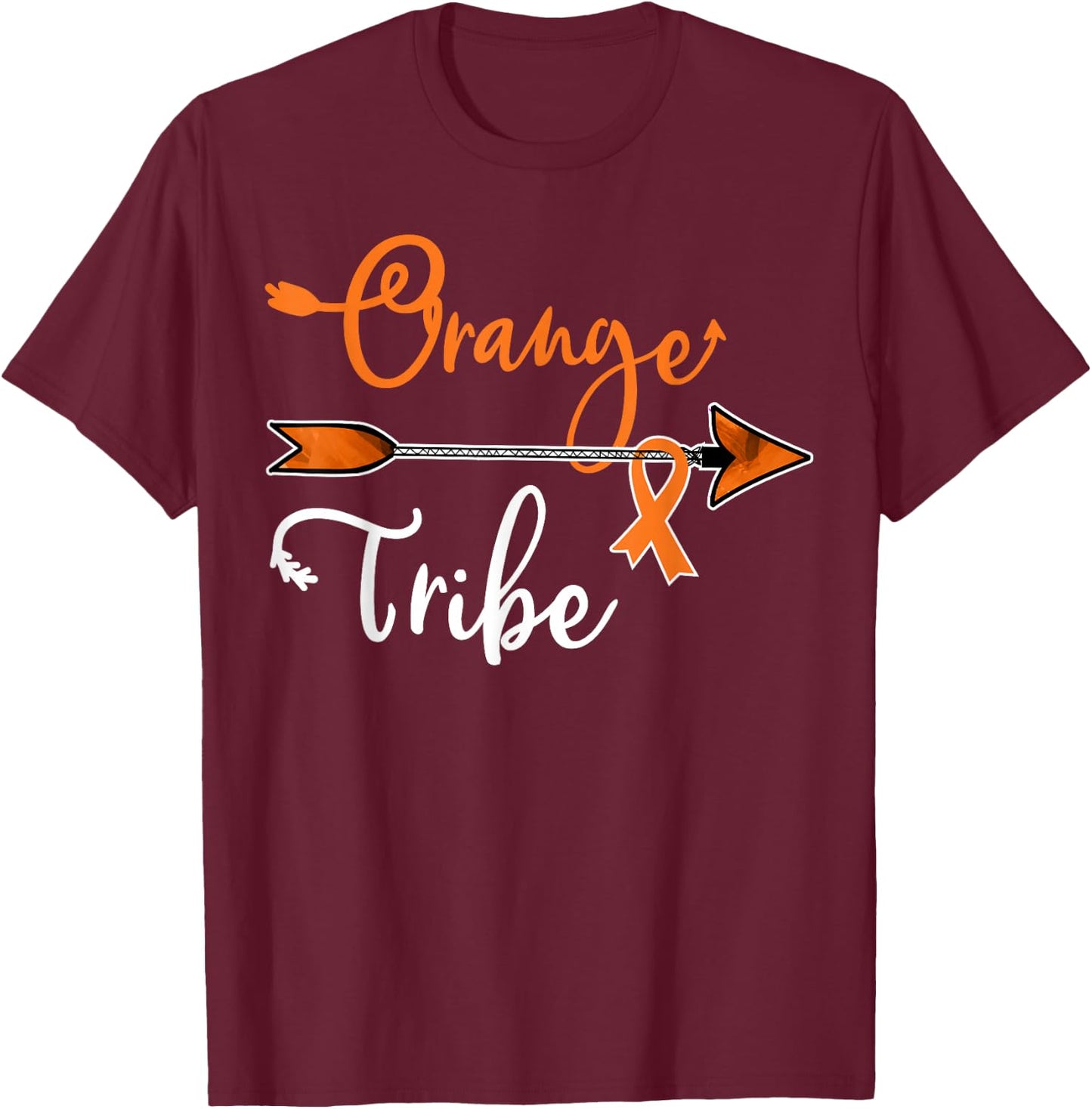 Kidney Leukemia Cancer Awareness Orange Ribbon Tribe T-Shirt - T-Shirt | Maroon