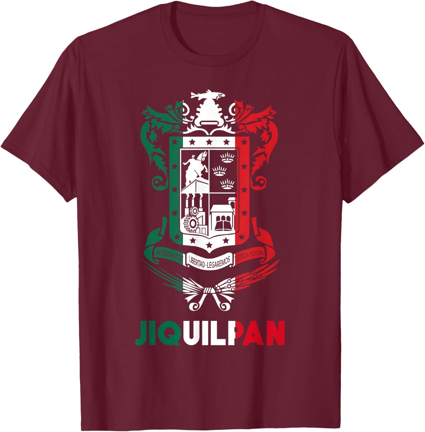Jiquilpan Michoacan Mexico Escudo Y Lema Arte Emblem Merch T-Shirt - T-Shirt | Maroon