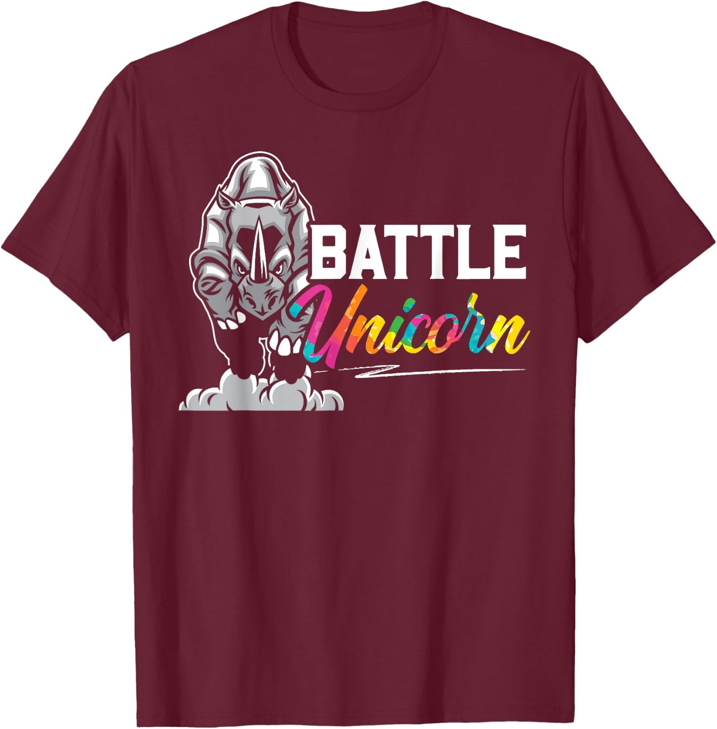 Battle Unicorn Rhinocerus Wildlife Animal Herbivore Rhino T-Shirt - T-Shirt | Maroon