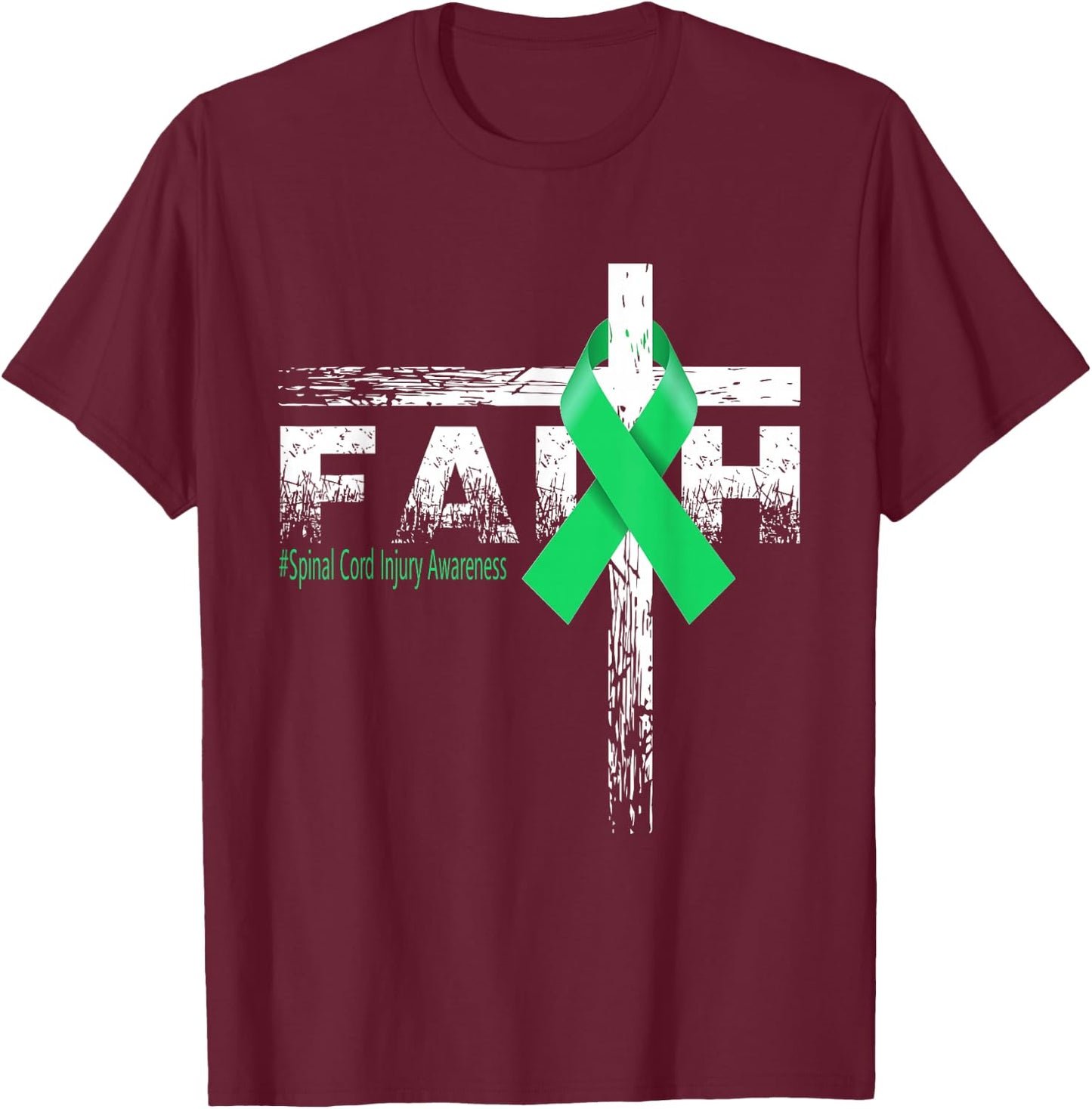 Spinal Cord Injury Awareness Christian Faith & Cross T-Shirt - T-Shirt | Maroon
