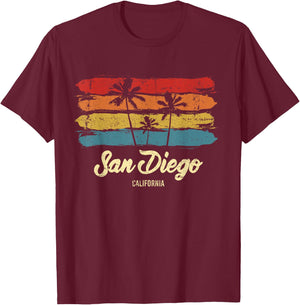 Vintage San Diego California Palm Trees CA Retro T-Shirt - T-Shirt | Maroon
