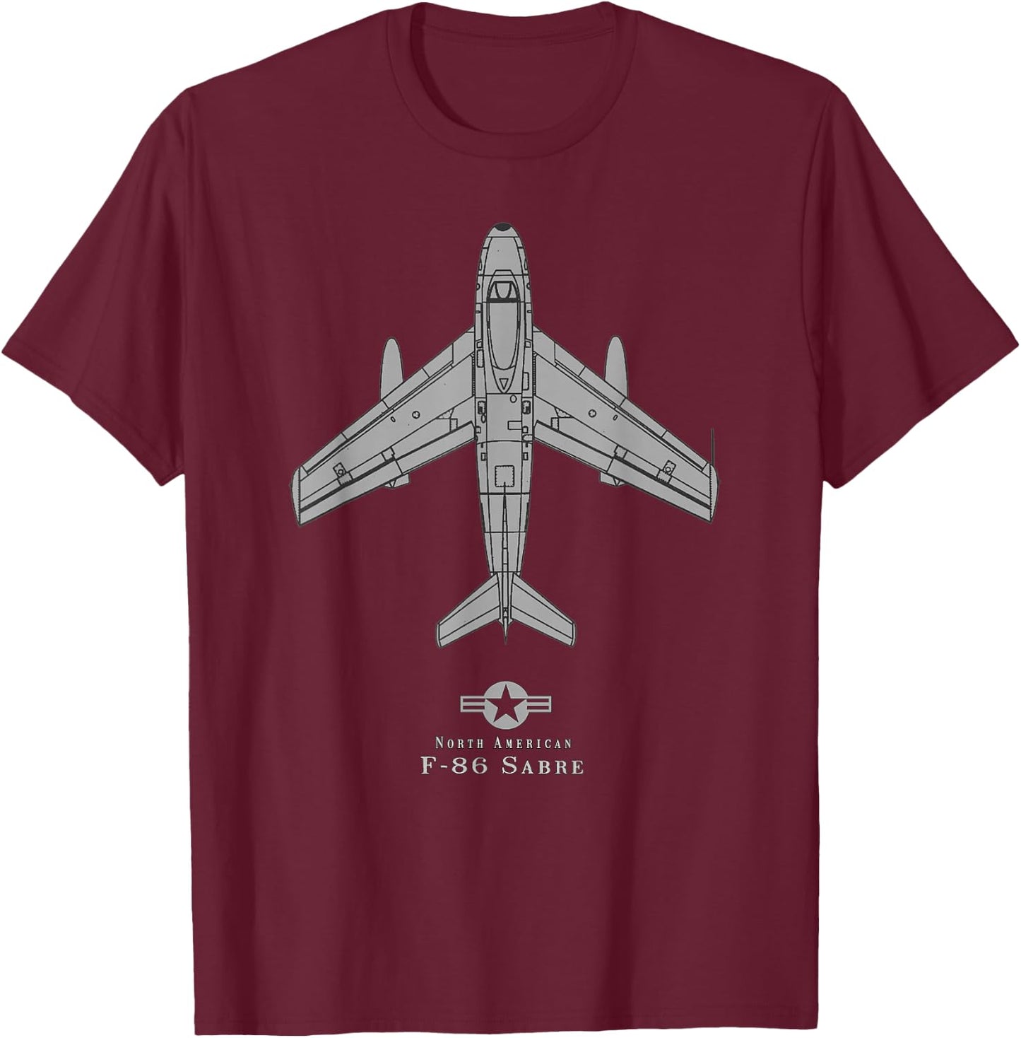 F-86 Sabre Tech Drawing Cold War Jet Fighter Airplane T-Shirt - T-Shirt | Maroon