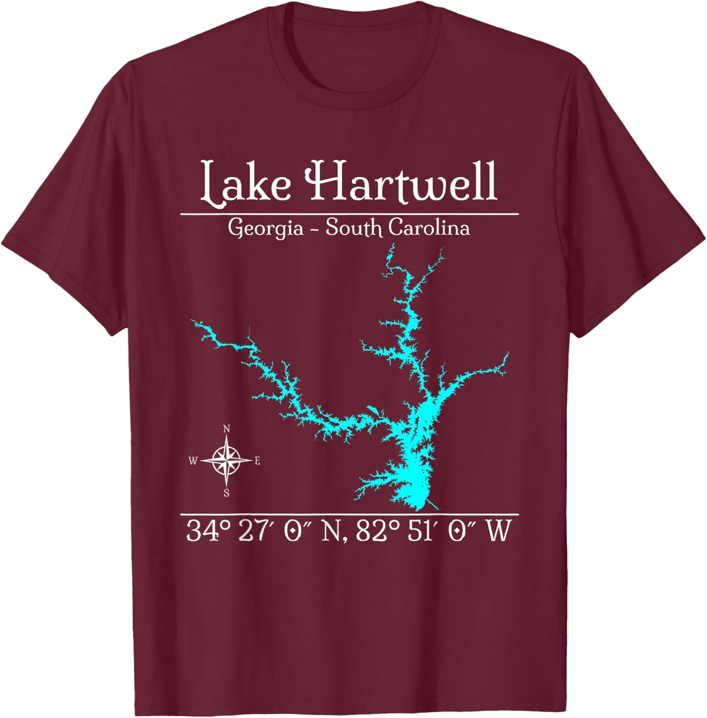 Lake Hartwell, Georgia - South Carolina T-Shirt - T-Shirt | Maroon