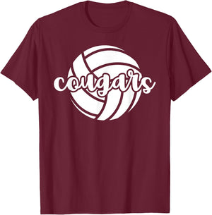 Cougars Volleyball Team Mascot School Spirit Game Night T-Shirt - T-Shirt | Maroon