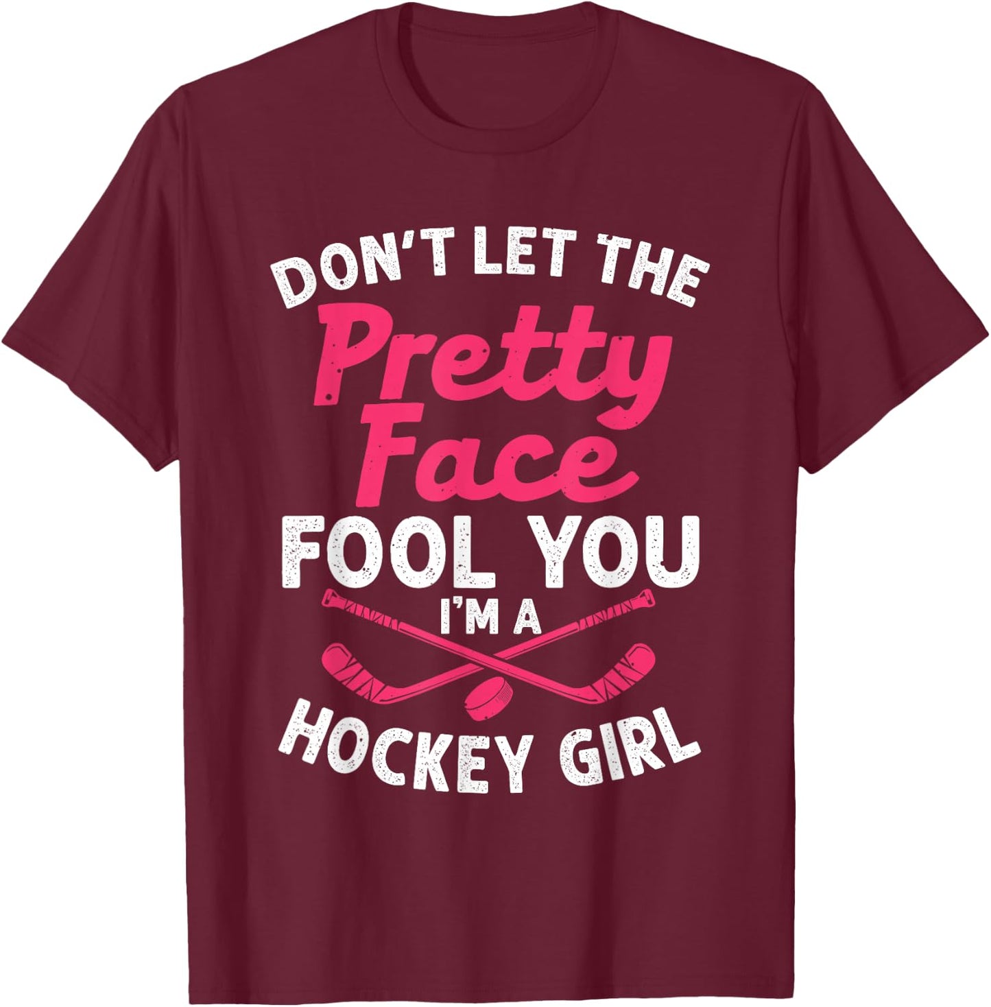 Funny Girl Hockey Gift Kids Ice Hockey Players T-Shirt - T-Shirt | Maroon