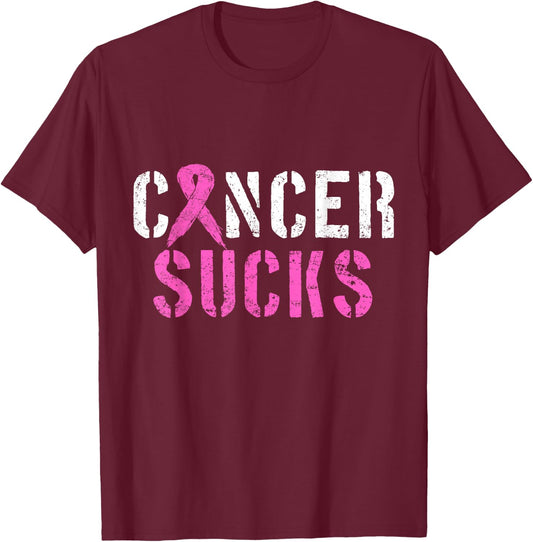 Cancer Sucks Pink Ribbon T-Shirt - T-Shirt | Maroon