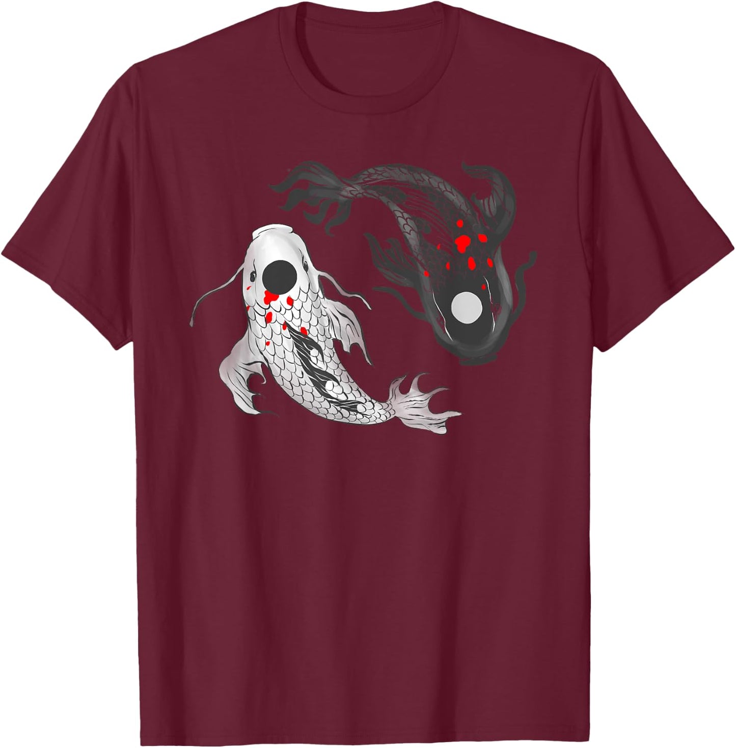 Koi Fish Yin Yang Symbol Of Harmony Balance Life Asian Style T-Shirt - T-Shirt | Maroon