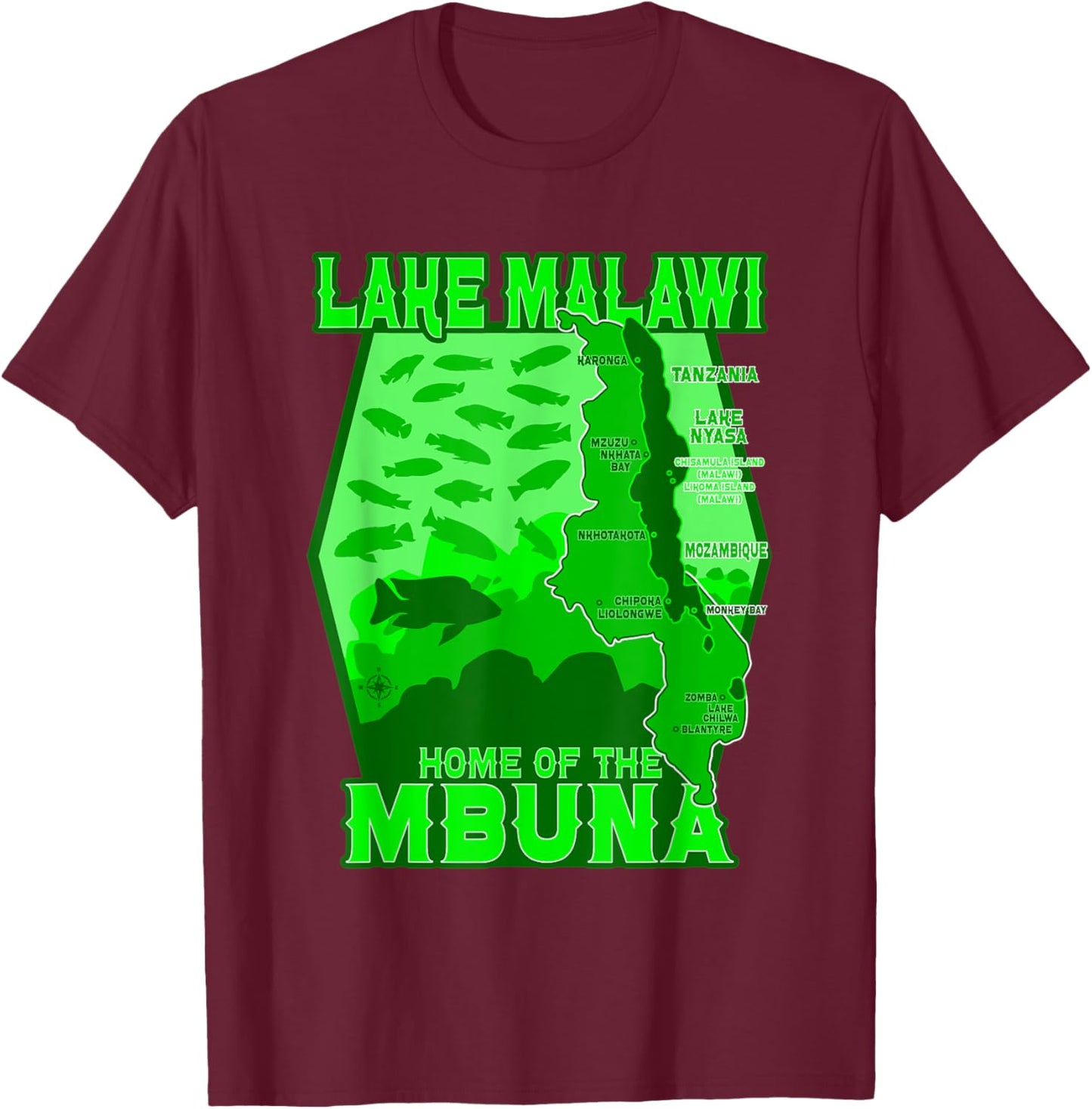Lake Malawi Africa Cichlids Aquarium Fish Mbuna Peacock T-Shirt - T-Shirt | Maroon