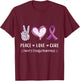 Peace Love cure crohn's disease awareness men women kids IBD T-Shirt - T-Shirt | Maroon