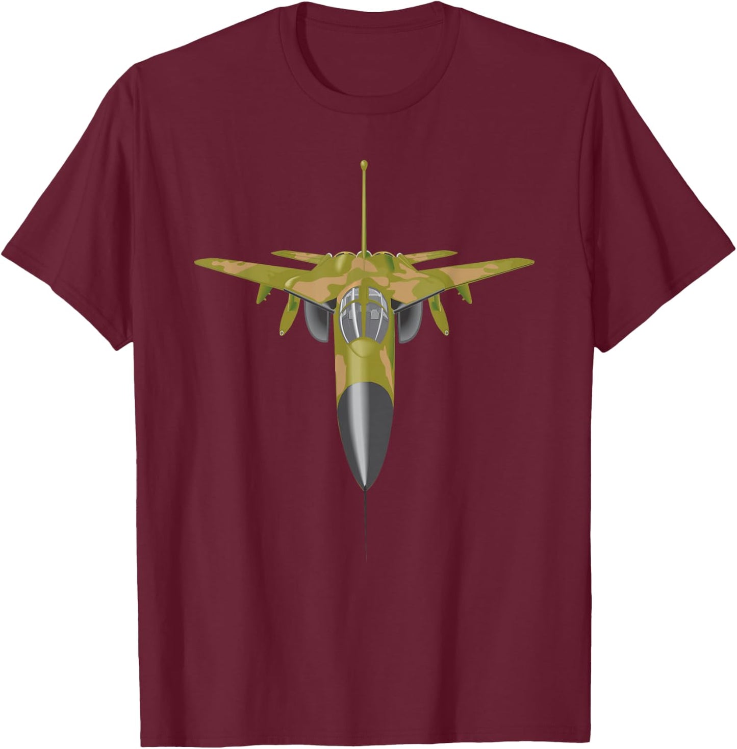 F-111 Aardvark Fighter Jet Top View Military Aircraft T-Shirt - T-Shirt | Maroon