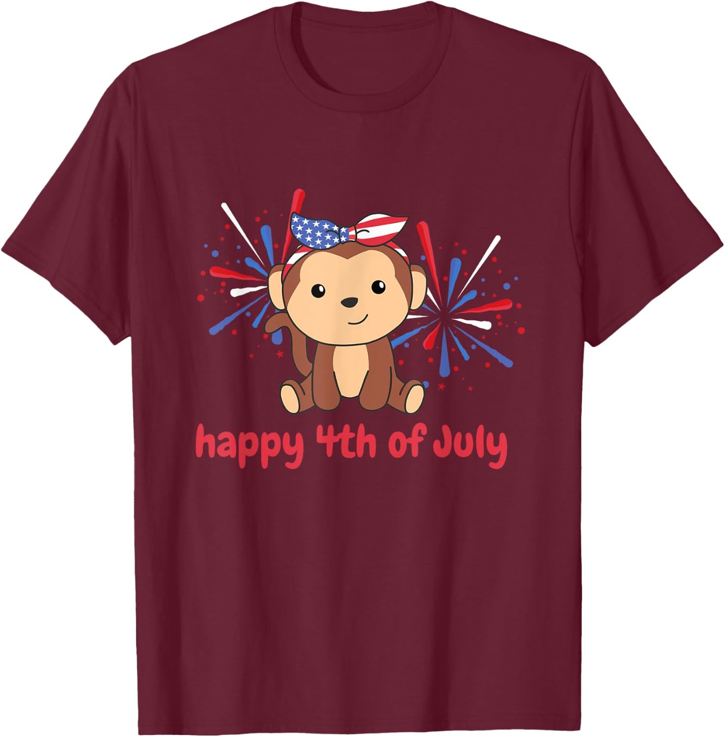 4th Of July American Monkey For Kids Usa Fireworks Monkey T-Shirt - T-Shirt | Maroon
