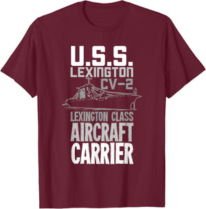 USS Lexington CV-2 Aircraft Carrier Gift A Veteran T-Shirt - T-Shirt | Maroon