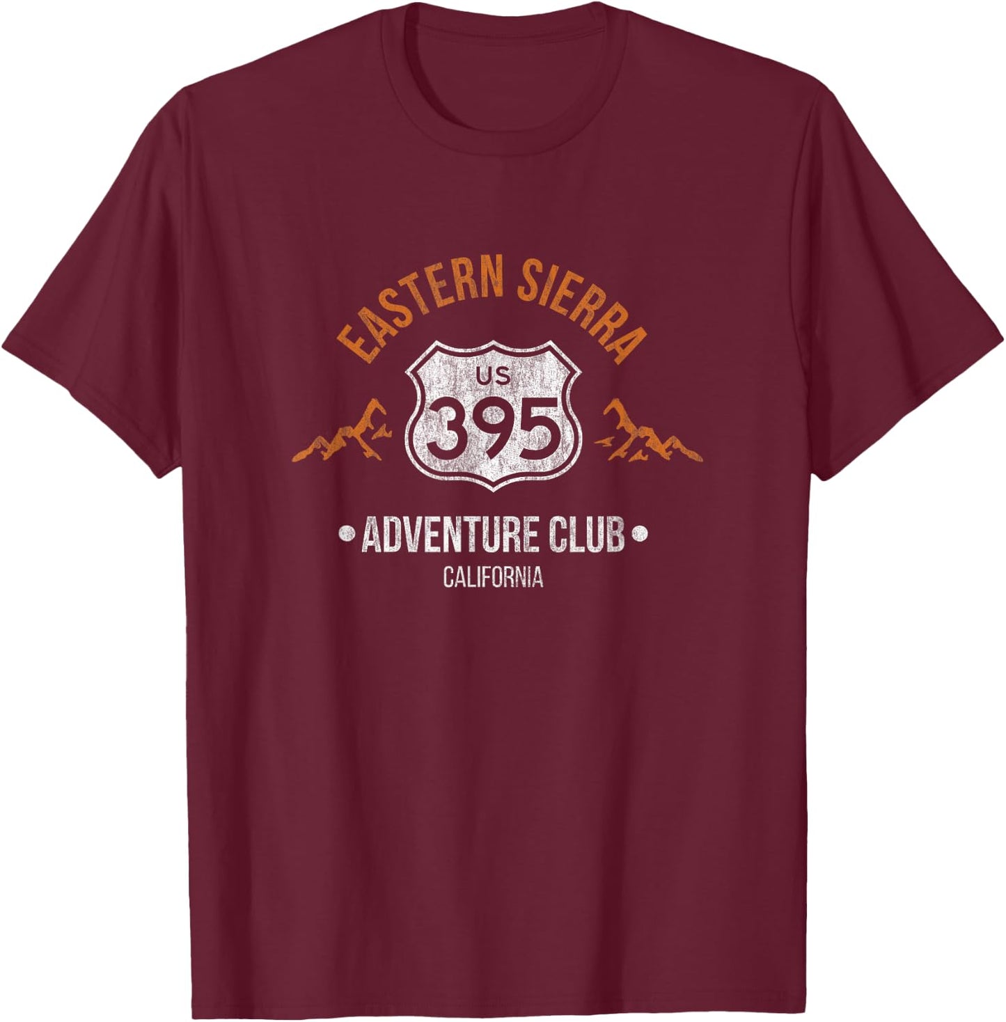 California Highway 395 Eastern Sierra Hiking Adventure Club T-Shirt - T-Shirt | Maroon