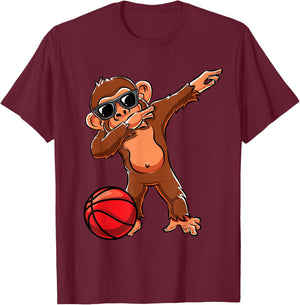 Cute Dabbing Monkey Lovers Dab Basketball Girls Boys Gifts T-Shirt - T-Shirt | Maroon