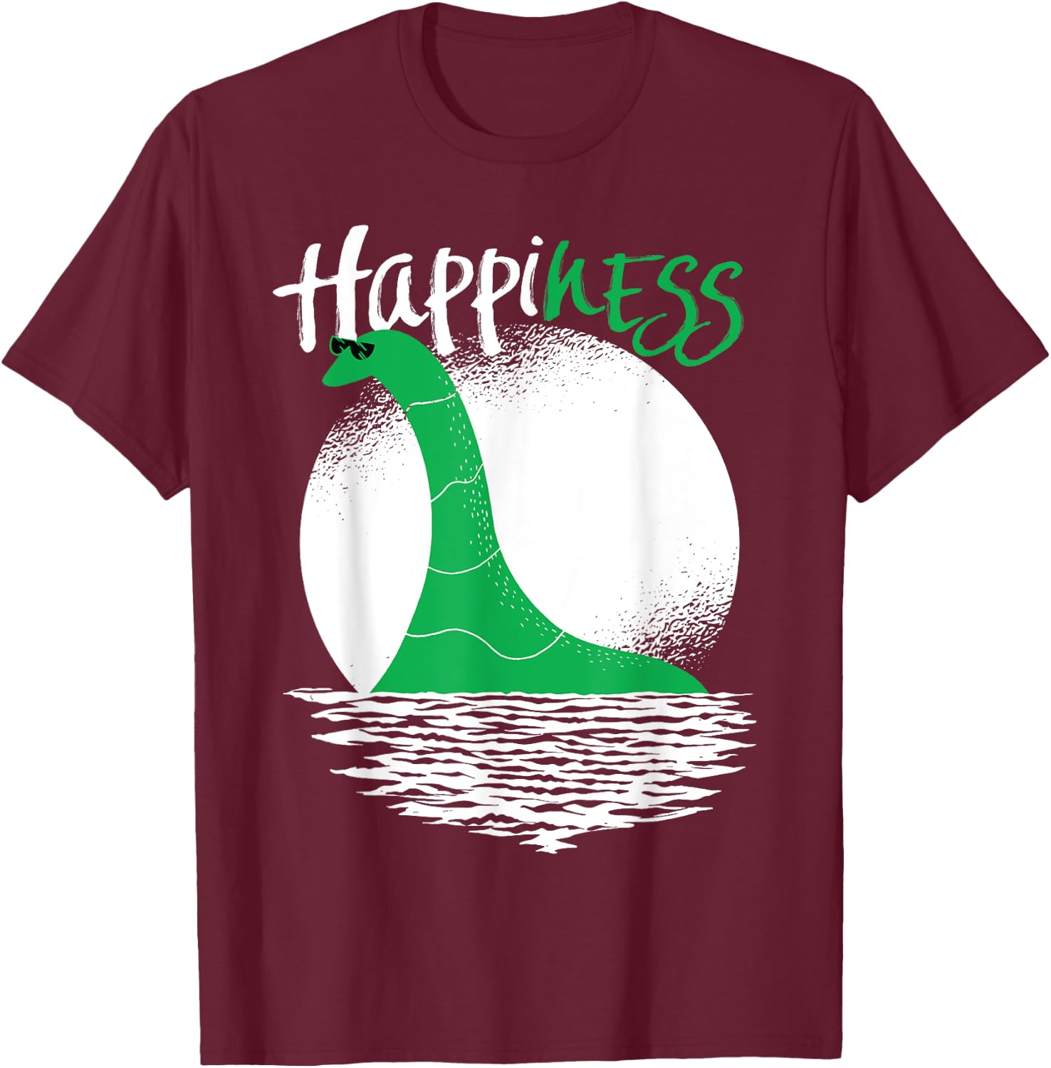 Funny Loch Ness Monster HappiNESS Happy Nessie Pun T-Shirt - T-Shirt | Maroon